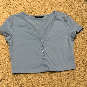 shein blue button down t-shirt size xs
